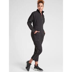 Athleta NWT Black Lenox Zip Tencel Modal Full Length UPF Fitted Jumpsuit Size 6